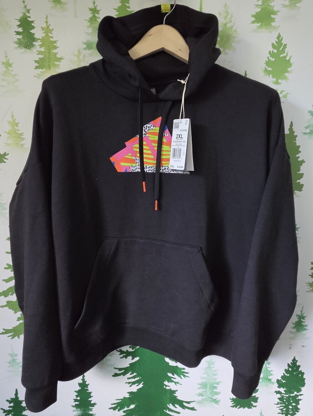Adidas Black Graphic Hoodie with Neon Logo Accent